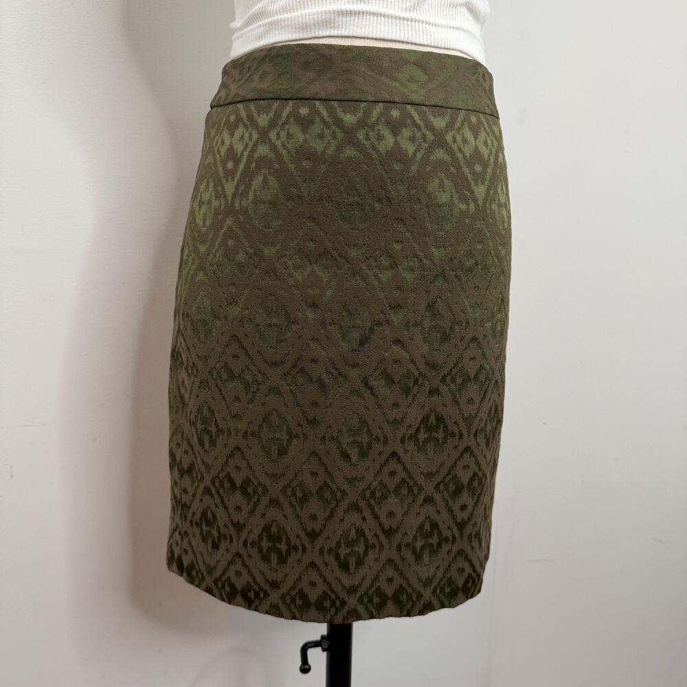 Banana Republic Olive Green Embossed Jacquard Diamond Pattern Lined Mini Skirt 4